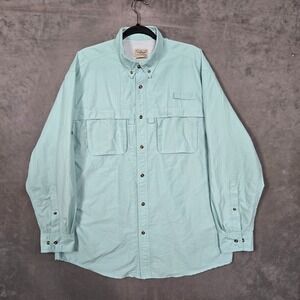 LL Bean Shirt Mens‎ Large Green/Blue Fishing Vented Outdoor Performance L/S